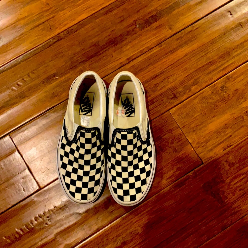 Checkered white and black vans